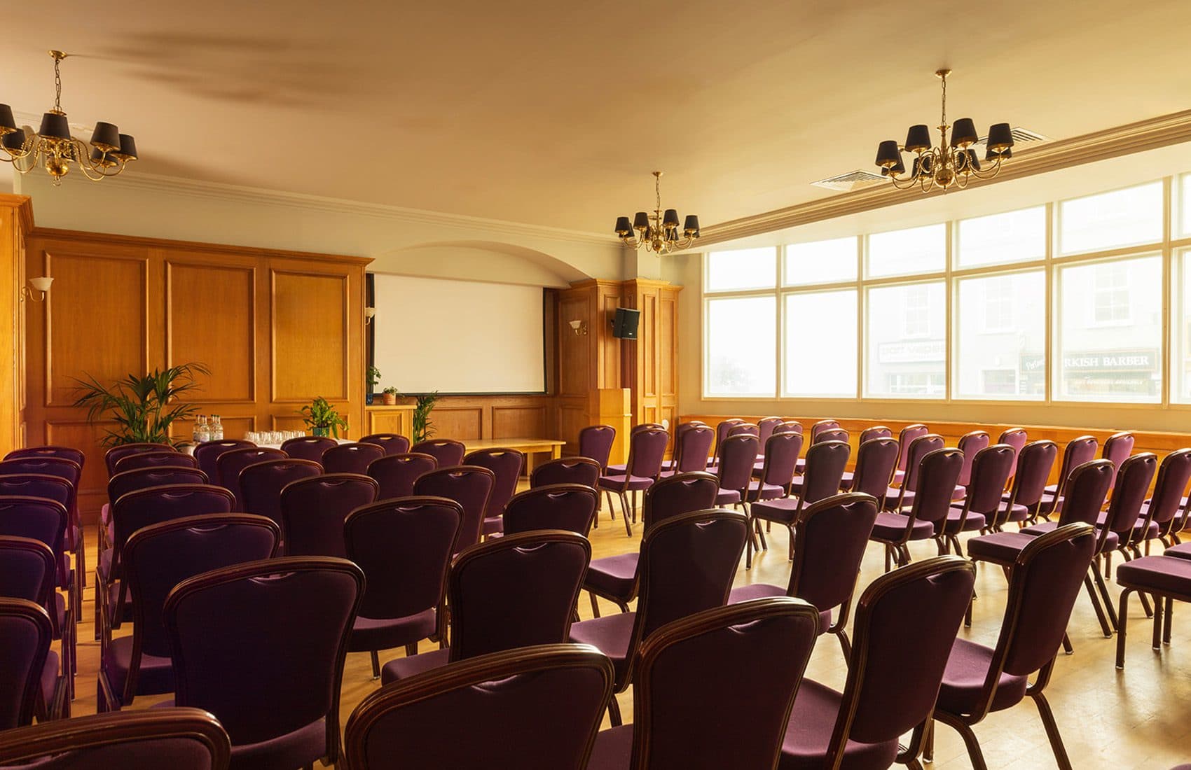 conference set up facing screen